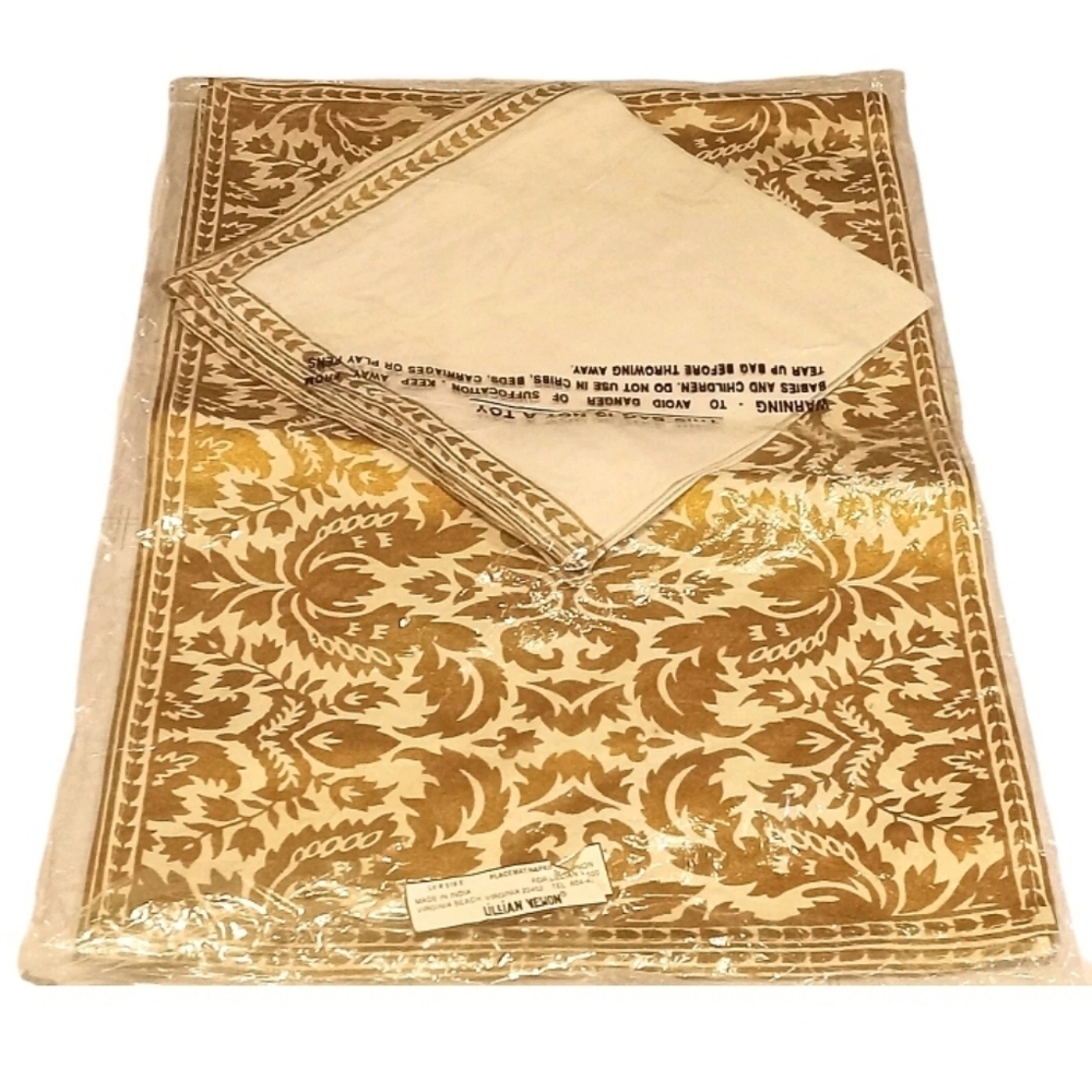 New Lillian Vernon Placemat And Napkin Set Gold & Ivory Set Of 4